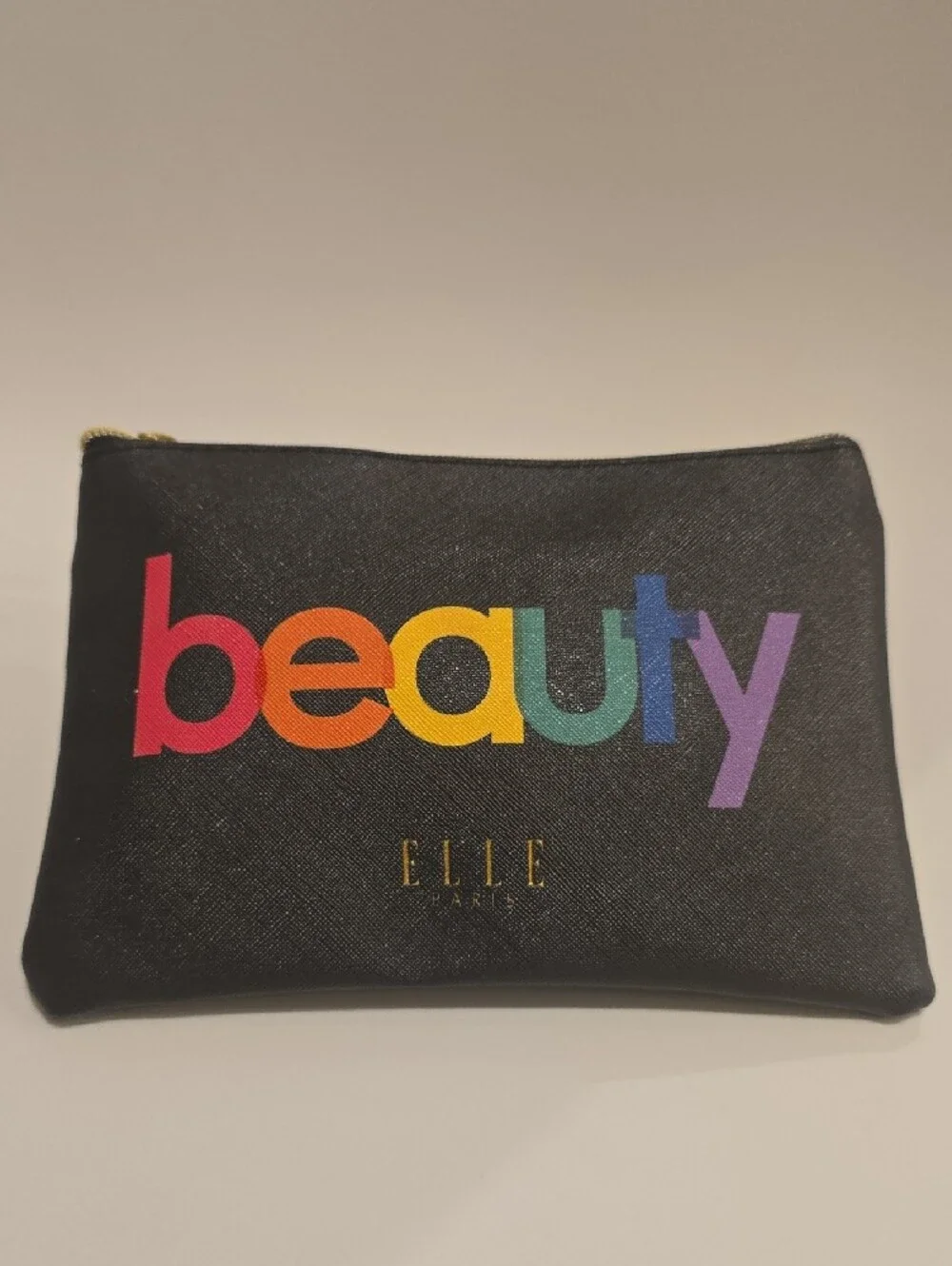ELLE Black 'Beauty' Cosmetic Pouch with Rainbow Lettering